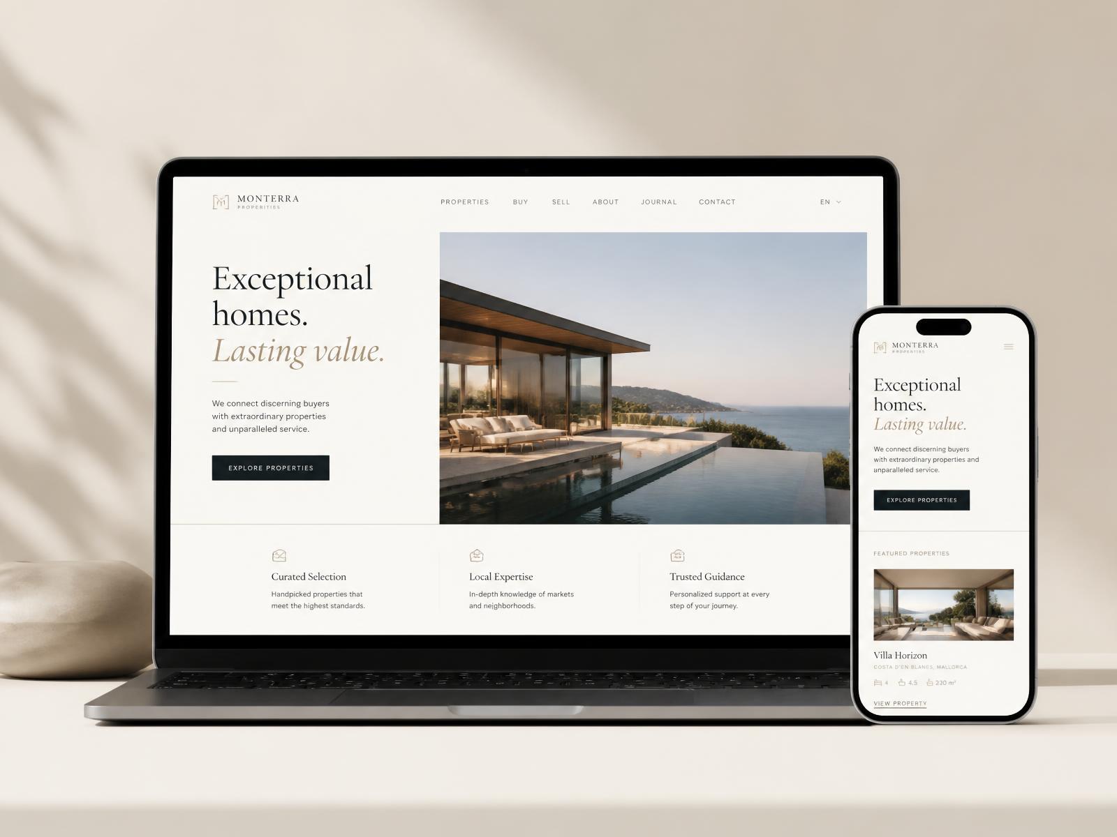 Desktop and mobile preview of an English-language website built by Studio Peru